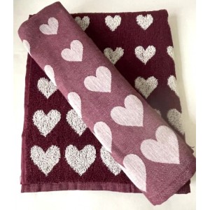 Hand- en Theedoek - Hearts - Burgundy